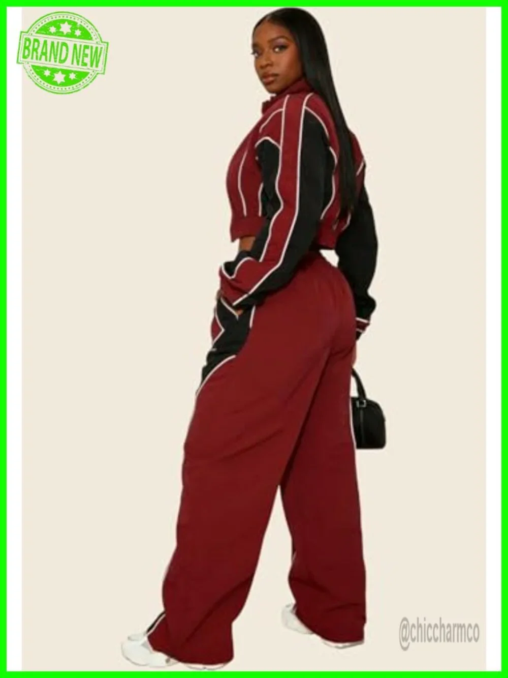 Women's 2 Piece Jogger Set Zip Up Cropped Jacket Wide Leg Pants